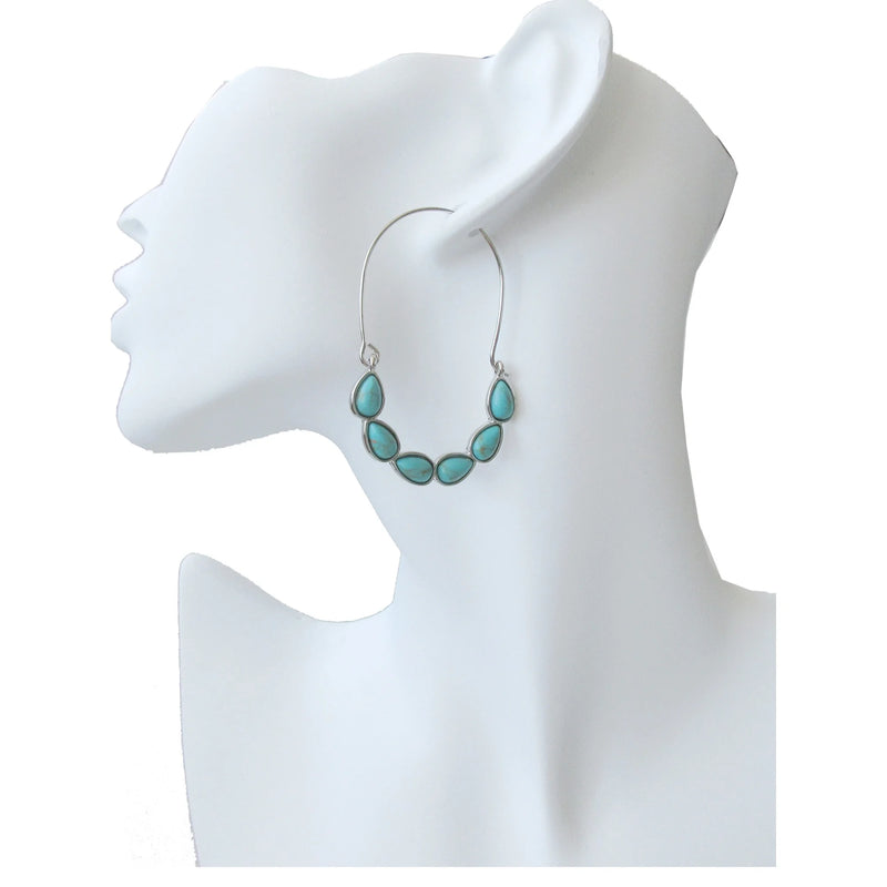 Silver Turquoise Sky Teardrop Stone Hoop Earring