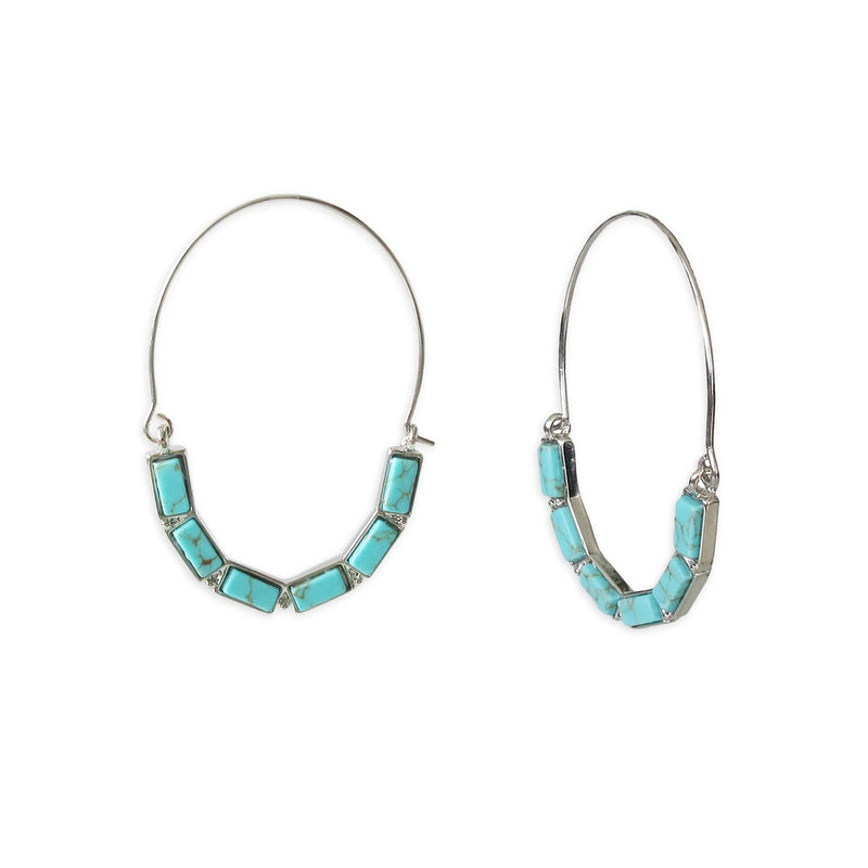 Silver Turquoise Sky Teardrop Stone Hoop Earring