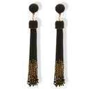 Black and Gold Bohemian Seed Bead Long Tassel Earrings