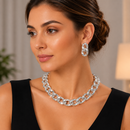 Silver-Tone Chunky Link Statement Necklace & Double Link Drop Earring Set – 16" Necklace, 1.5" Earrings