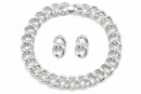 Silver-Tone Chunky Link Statement Necklace & Double Link Drop Earring Set – 16" Necklace, 1.5" Earrings
