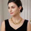 Chunky Link Statement Necklace & Oversized Link Drop Earring Set – 16" Necklace, 2.7" Earrings