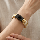 Women’s Plus-Size 3.1-Inch Chunky Bangle Bracelet, Cream and Dark Brown Panel Wide Gold-Tone Statement Jewelry