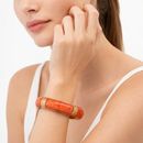 Women’s Plus-Size 3-Inch Chunky Bangle Bracelet, Orange Marble-Look and Gold-Tone Wide Statement Jewelry