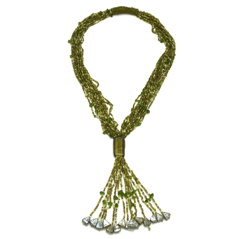 Olive multi layered Seed beads tassel long Necklace