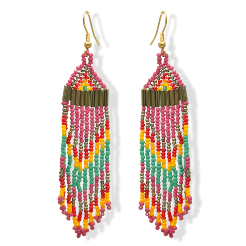 Multi-color Bohemian Seed Bead Tassel Earrings