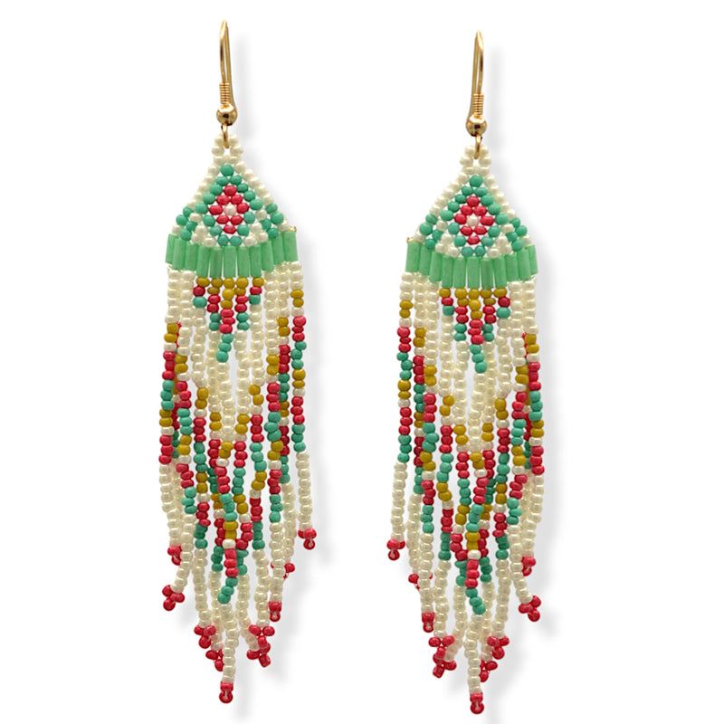 Turquoise and Multi-Color Bohemian Seed Bead Tassel Earrings