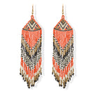 Orange, Black, White, and Gold Bohemian Seed Bead Long Tassel Earrings