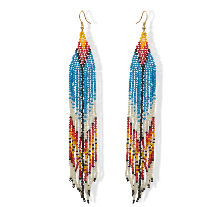 Multi-color Bohemian Seed Bead Long Tassel Earrings