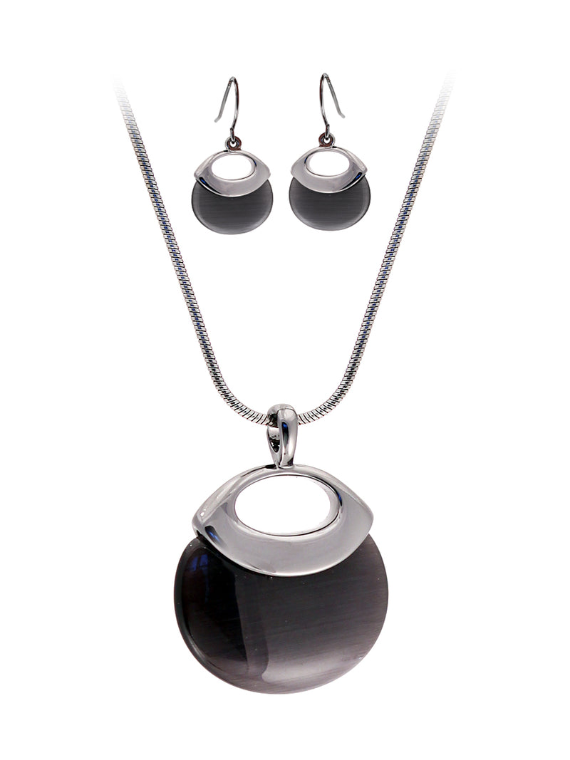Black and Grey long circle necklace and earrings set