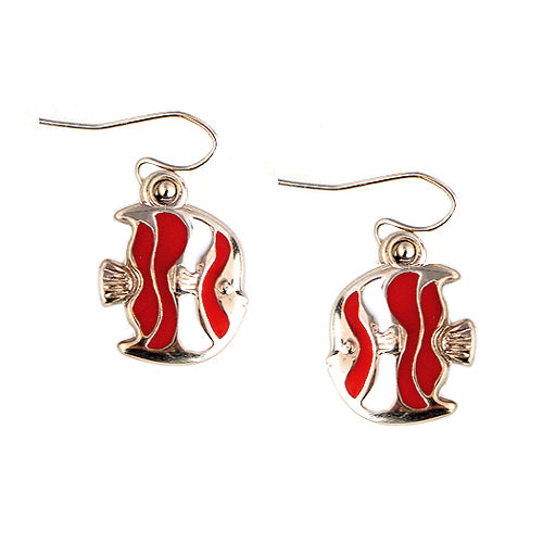 Red  and White Striped  Fish Gold Earrings 