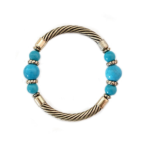 Turquoise Bead Gold Cable Stretch Bracelet