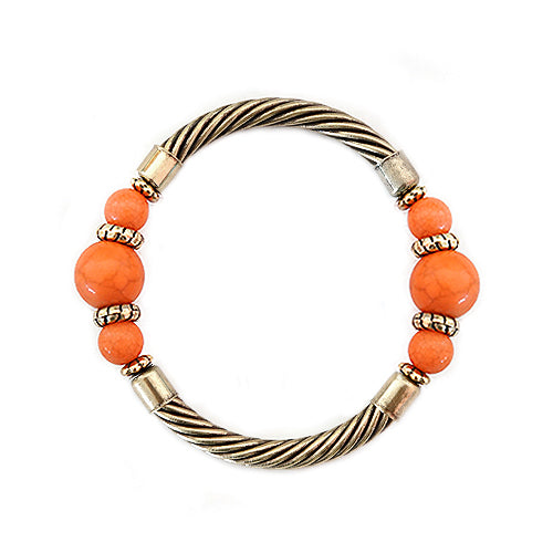 Coral Bead Gold Cable Stretch Bracelet