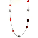 Red Beaded Hematite Long Necklace 