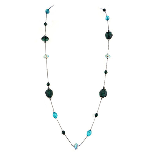 Green Multi Beads Hematite Long Necklace