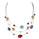 Multi Color Mixed Cut Beads Three-Strand Gold Illusion Necklace 
