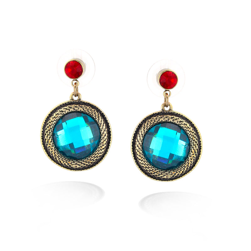 Gold-Tone Metal Blue And Red Stone Earring