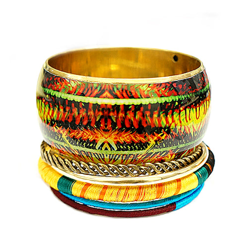 Multi Painting with Thread Cotton Bangles Set of 6PCS 