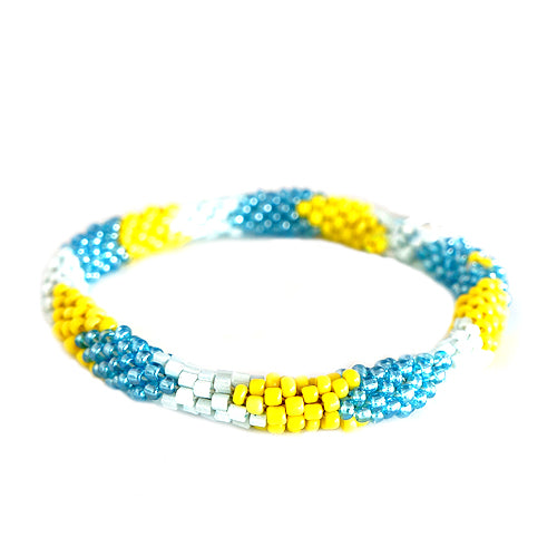 Yellow and Aqua Mixed Hand beaded Roll on Bracelet 