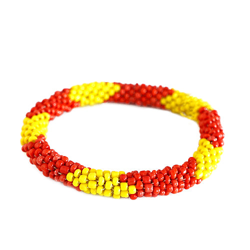 Red and Yellow Mixed Handbeaded Roll on Bracelet
