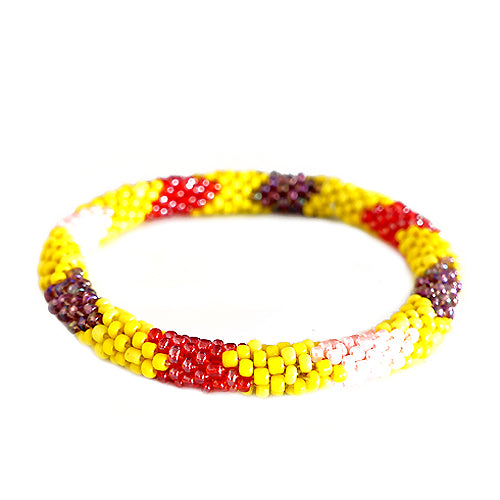 Yellow and Pink Mixed Hand beaded Roll on Bracelet 