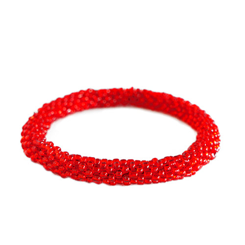 Red Handbeaded Roll on Bracelet