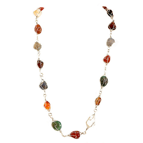 Approx. length: 32" Multi Color Stone with Coil a Wire Around Long Necklace