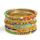 Gold Multicolor  16 Pcs Indian Bangle Set