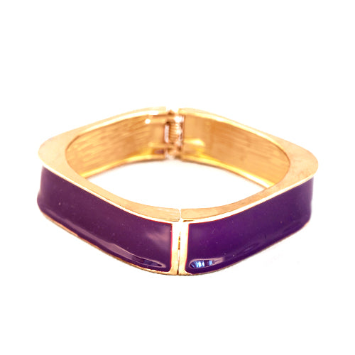 Fancy Enamel Purple Square Gold Hinged Bracelet