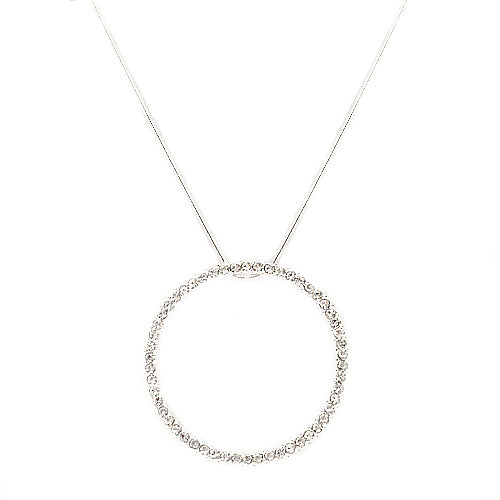 45mm Silver Pave Round Pendant Necklace