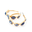 Shiny Gold with Light Blue Cut Beads Hoop Earrings