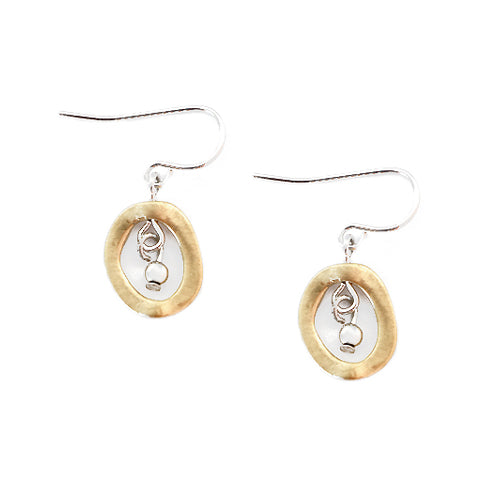 Gold Open Oval with Silver Beads Mixed Dangle Earring