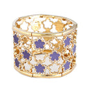 Fabulous Purple Five Leaf Flower with Rhinestone Gold Stretch Thick Bracelet  