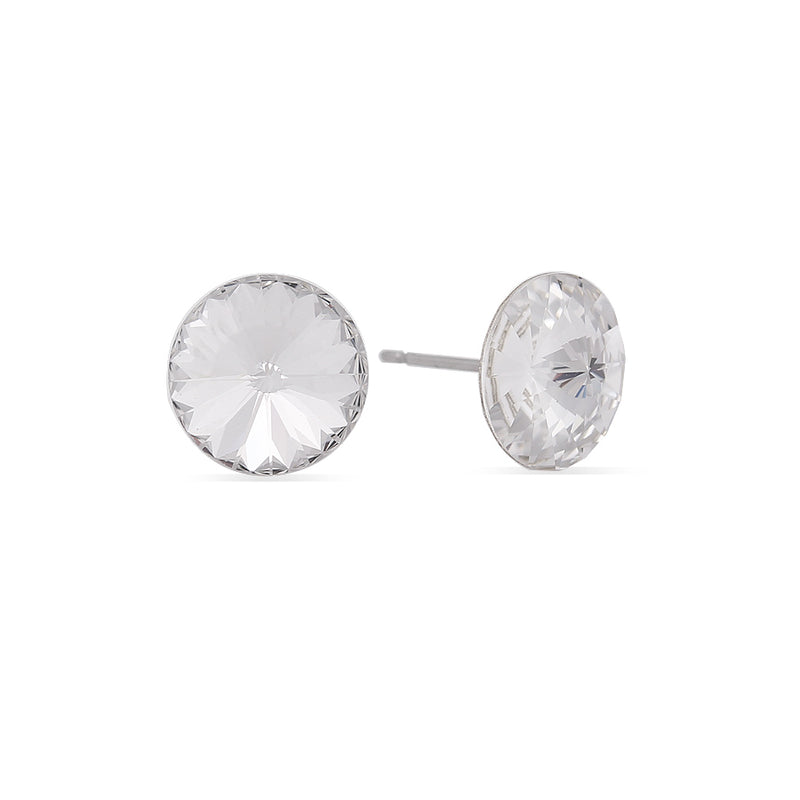 Silver-Tone White Round Crystal Earrings