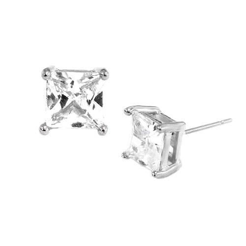 70mm Simple Square Clear Glass Crystal  Silver Earrings