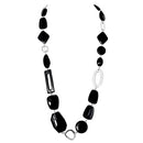 Black Multi Cut Bead with Silver Metal Long Necklace