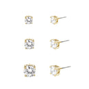Simple Round Cut Clear Glass Crystal  Gold Earrings Set of 3pcs