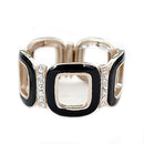 Black Square Enamel with Rhinestone Gold Stretch Bracelet
