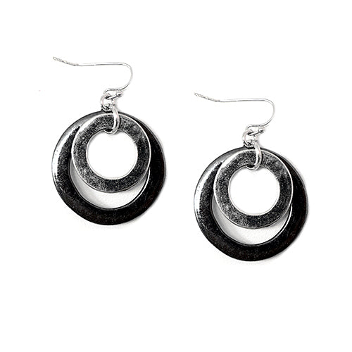 Silver and Hematite Open Double Round Earrings