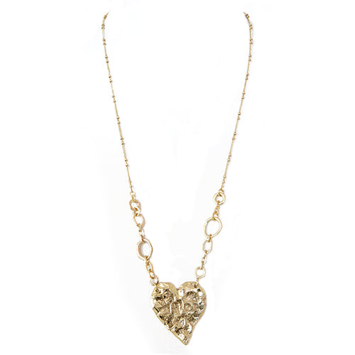 Gold Foil Heart Pendant Long Necklace