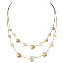 Gold Heart and Hammered Bead with Rhinestone Illusion Necklace
