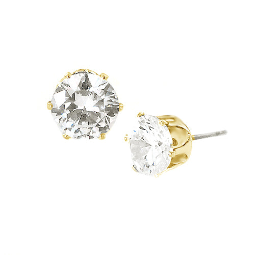 Simple Round Cut Clear Glass Crystal  Gold Earrings 