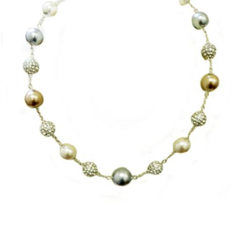 Brown blue pearl shambala necklace