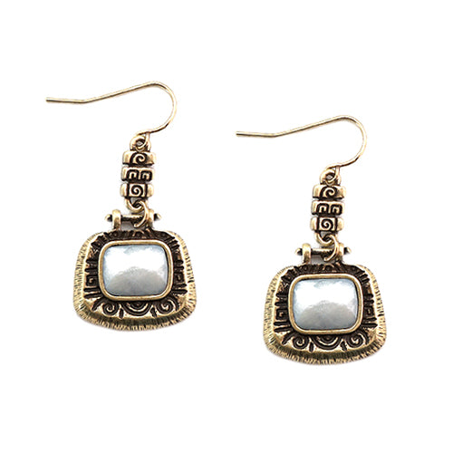 White Square Bead with Gold Antique Earrings