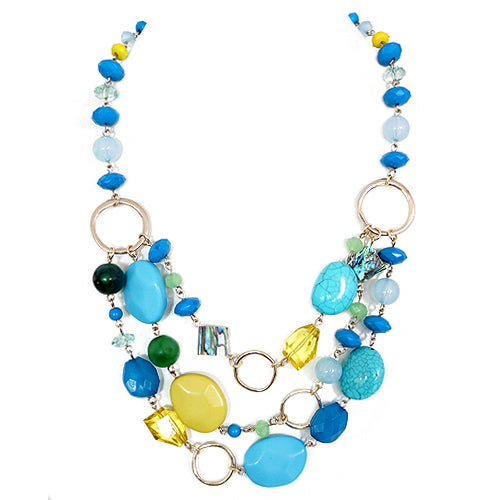 Blue Yellow Turquoise Beaded Necklace