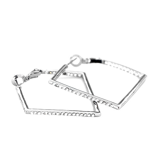 Irregular Silver Square with Rhinestone Hoop Earrings