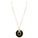 Black Round Pendant with Red Bead with Gold Chain Long Necklace