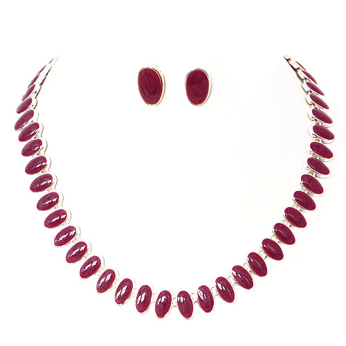 Berry Enamel Beaded Silver Necklace and Earrings Set