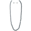 Gray Glass Pearl Beaded Long Necklace and Earrings Set
