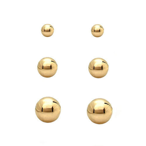 10mm 7mm 5mm Shiny Gold Metal Stud Earring Set of 3pcs
